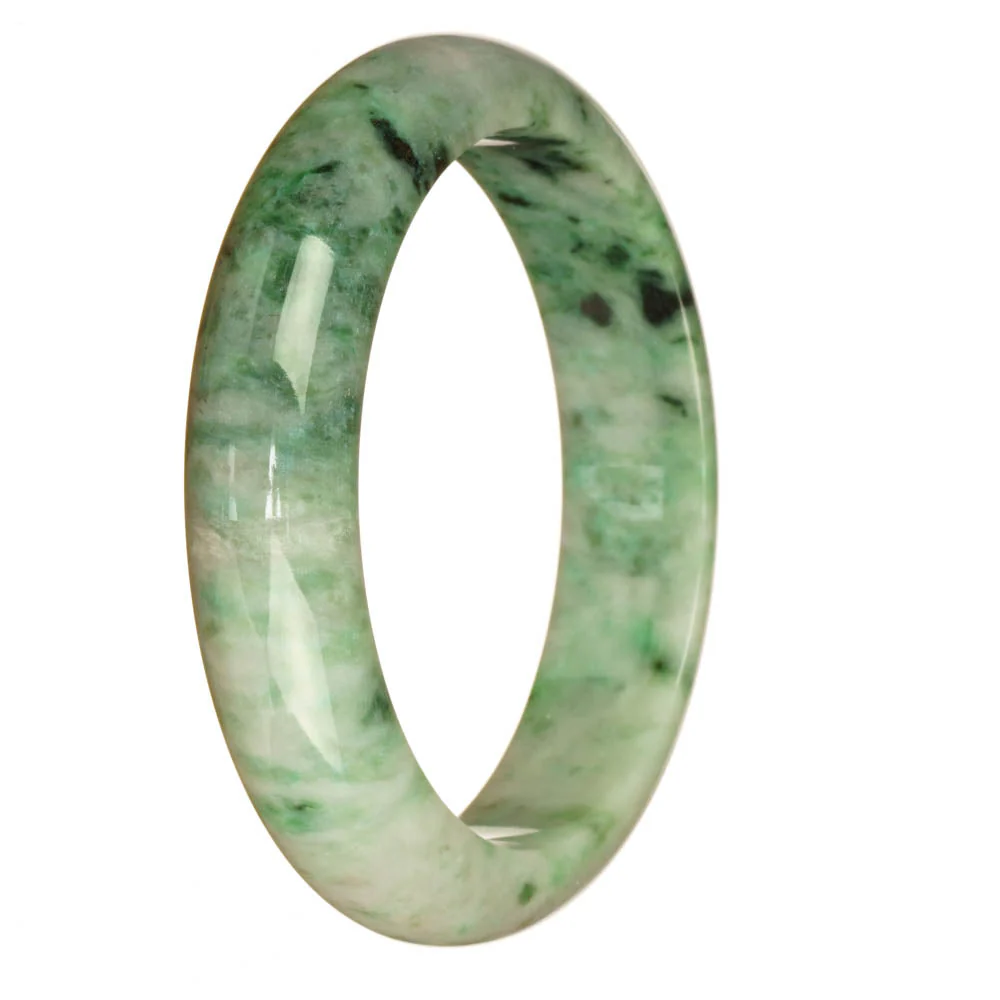 Genuine Untreated White and Green Pattern Burma Jade Bangle - 63mm Half Moon - Image 2