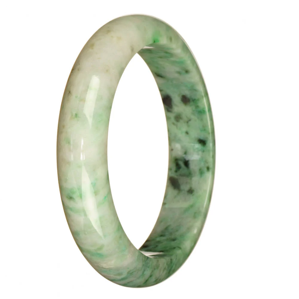 Genuine Untreated White and Green Pattern Burma Jade Bangle - 63mm Half Moon - Image 3