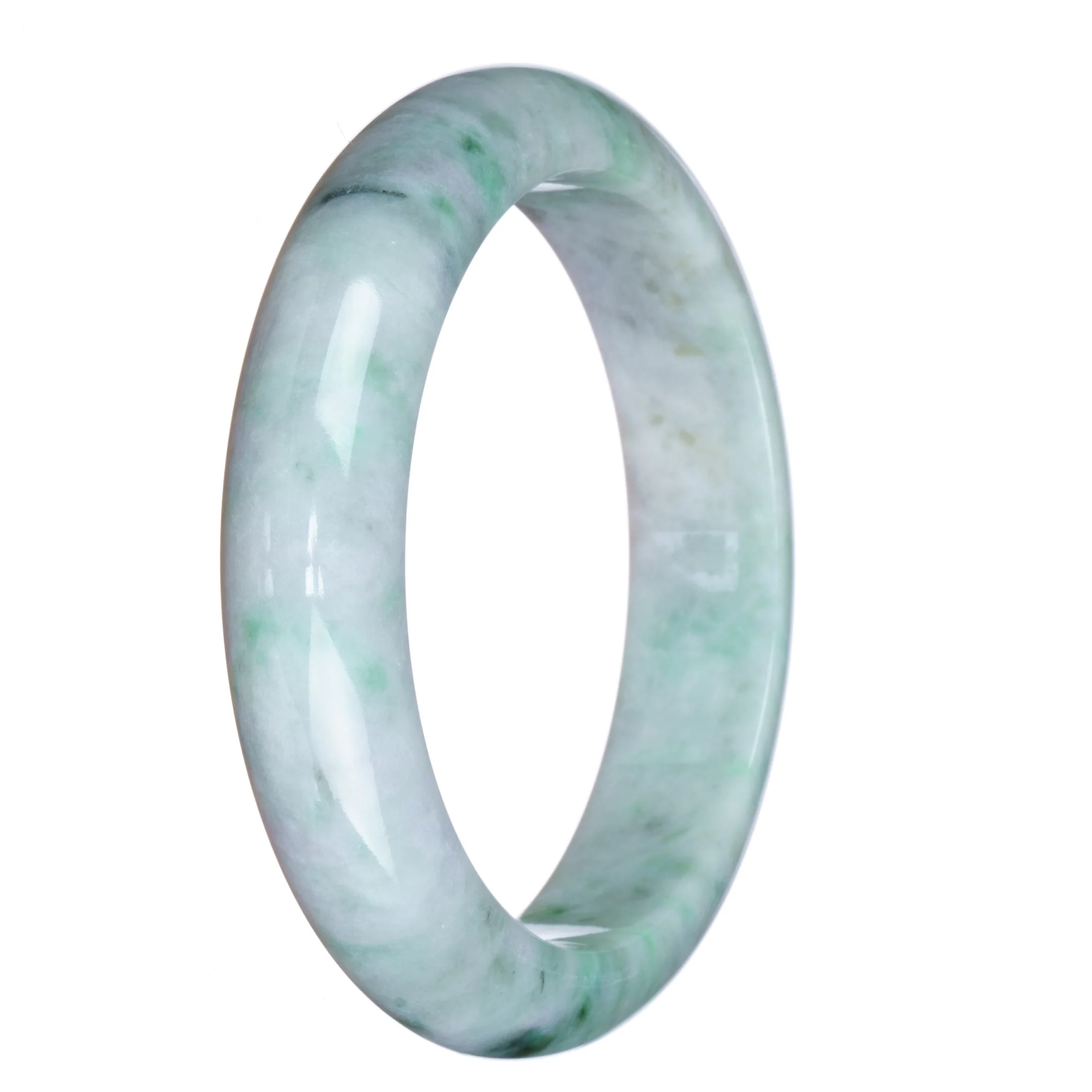 Certified Type A White and Green Pattern Jade Bracelet - 62mm Half Moon - Image 2