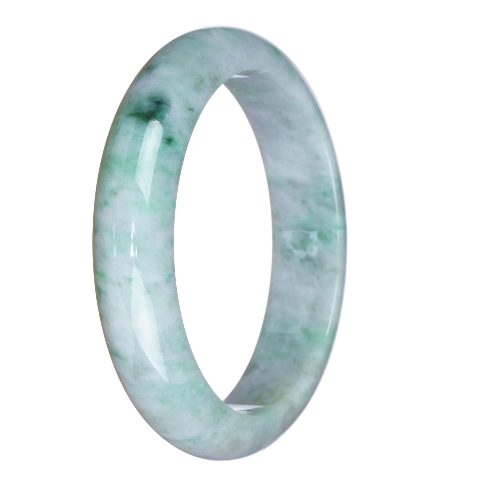 Certified Type A White and Green Pattern Jade Bracelet - 62mm Half Moon - Image 3