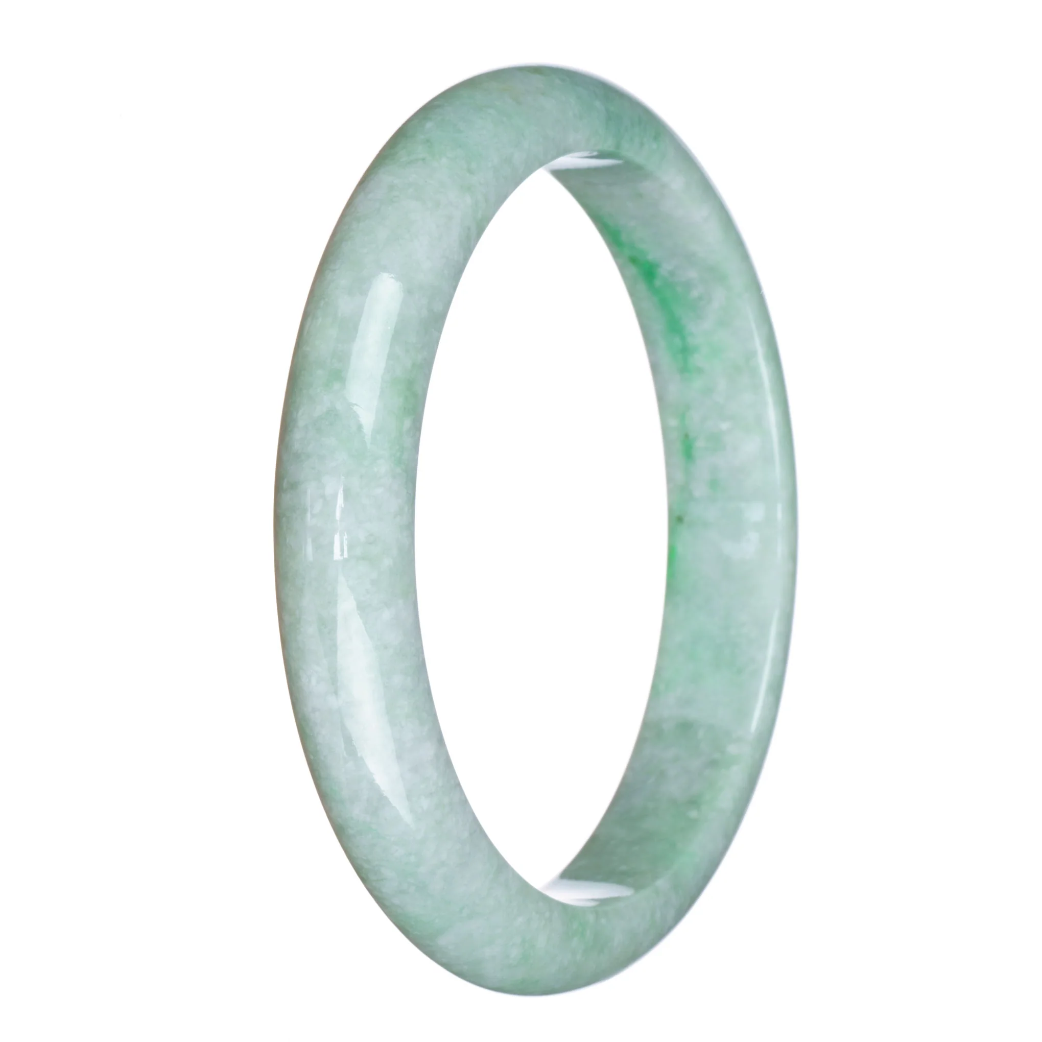 Authentic Untreated Pale Green with Emerald Green Burma Jade Bracelet - 78mm Half Moon - Image 2