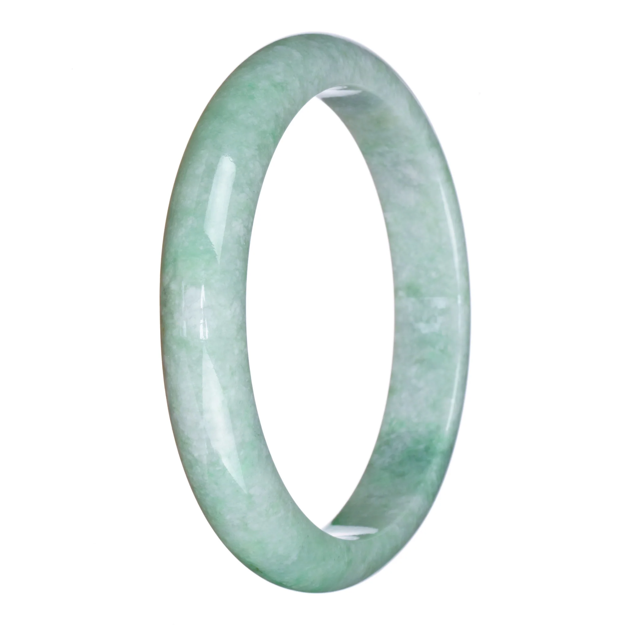 Authentic Untreated Pale Green with Emerald Green Burma Jade Bracelet - 78mm Half Moon - Image 3