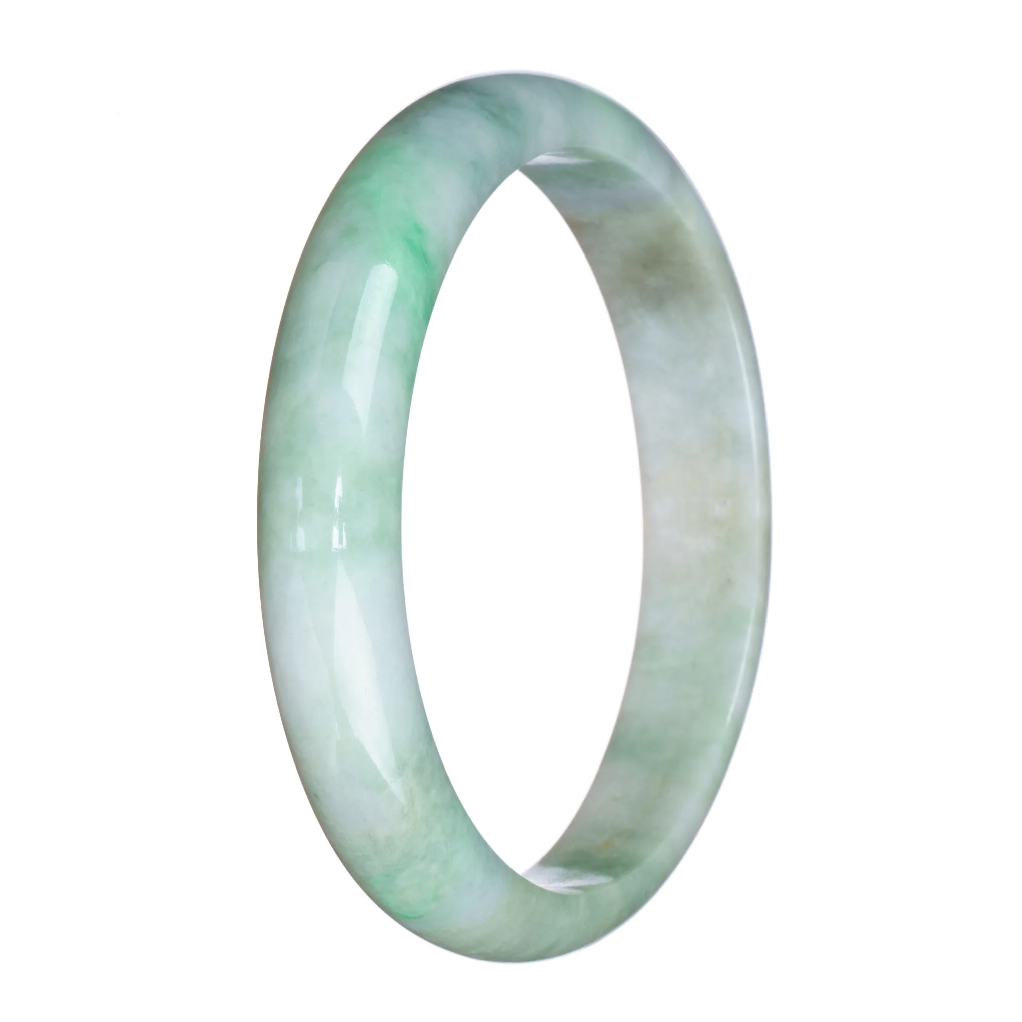 Real Natural White and Green Pattern Burmese Jade Bangle - 79mm Half Moon - Image 2