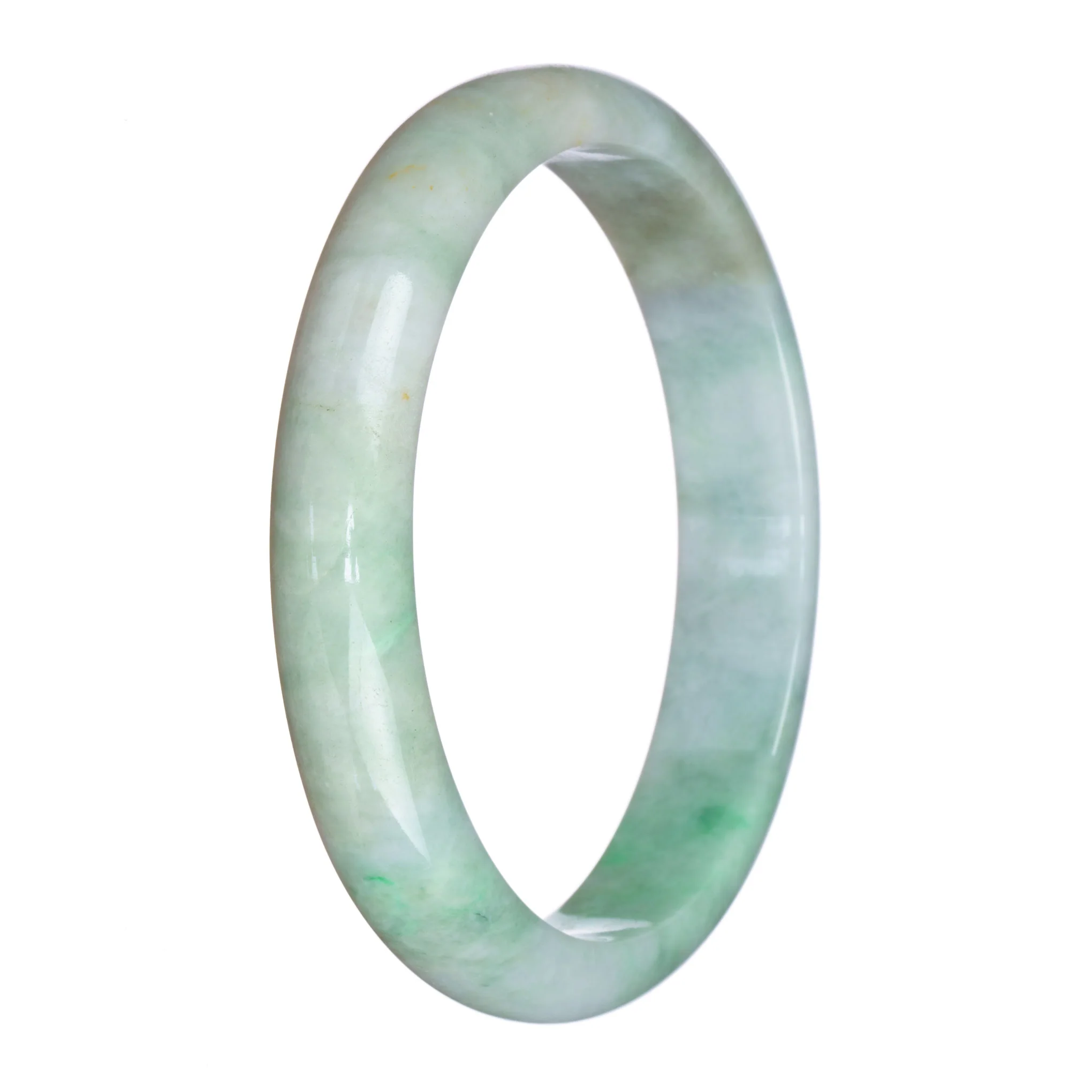 Real Natural White and Green Pattern Burmese Jade Bangle - 79mm Half Moon - Image 3