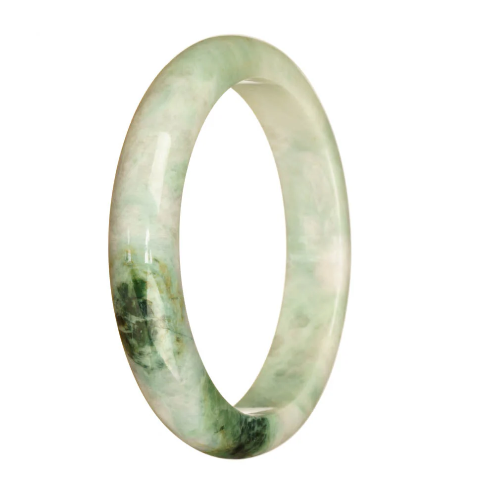 Genuine Natural White and Green Pattern Traditional Jade Bangle Bracelet - 67mm Half Moon