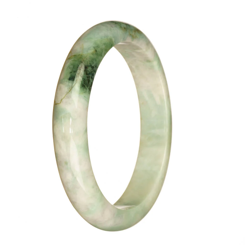Genuine Natural White and Green Pattern Traditional Jade Bangle Bracelet - 67mm Half Moon - Image 2