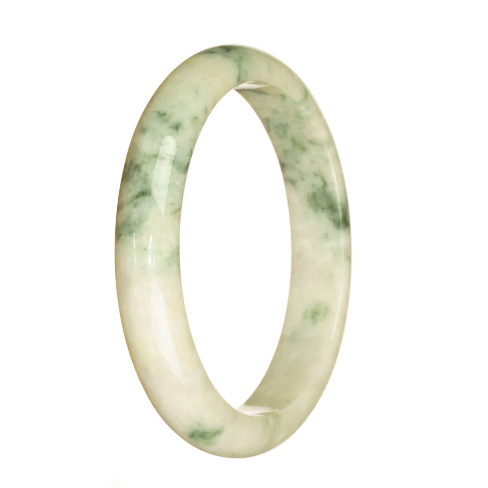 Authentic Untreated White and Greyish Green Pattern Jadeite Bangle - 65mm Half Moon - Image 2
