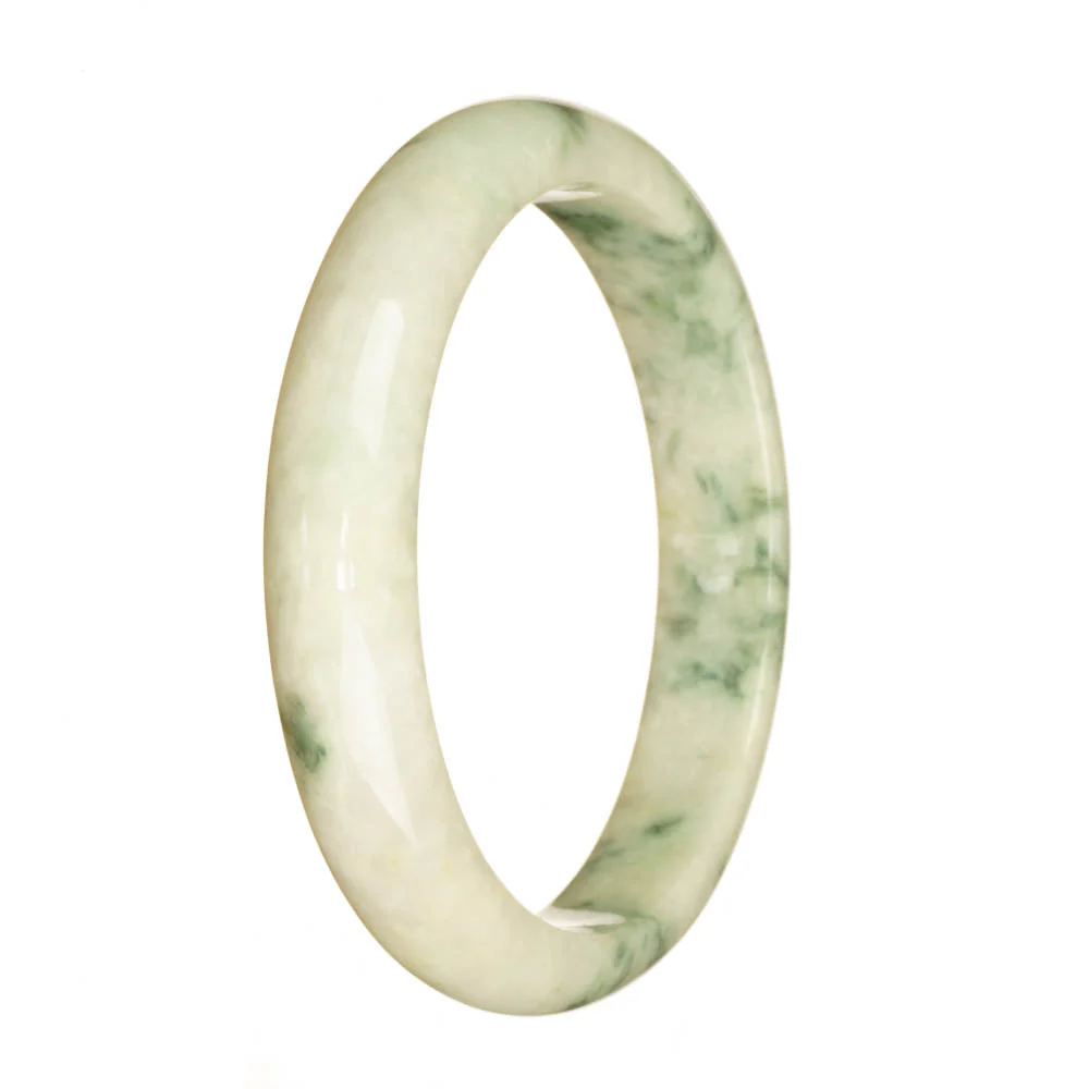 Authentic Untreated White and Greyish Green Pattern Jadeite Bangle - 65mm Half Moon - Image 3