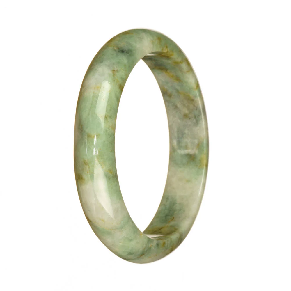 Real Grade A Green and White Pattern Jadeite Jade Bracelet - 57mm Half Moon