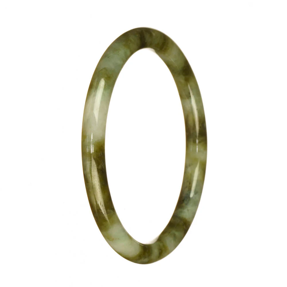 Genuine Grade A Green White and Brown Pattern Jadeite Jade Bangle - 62mm Petite Round - Image 2