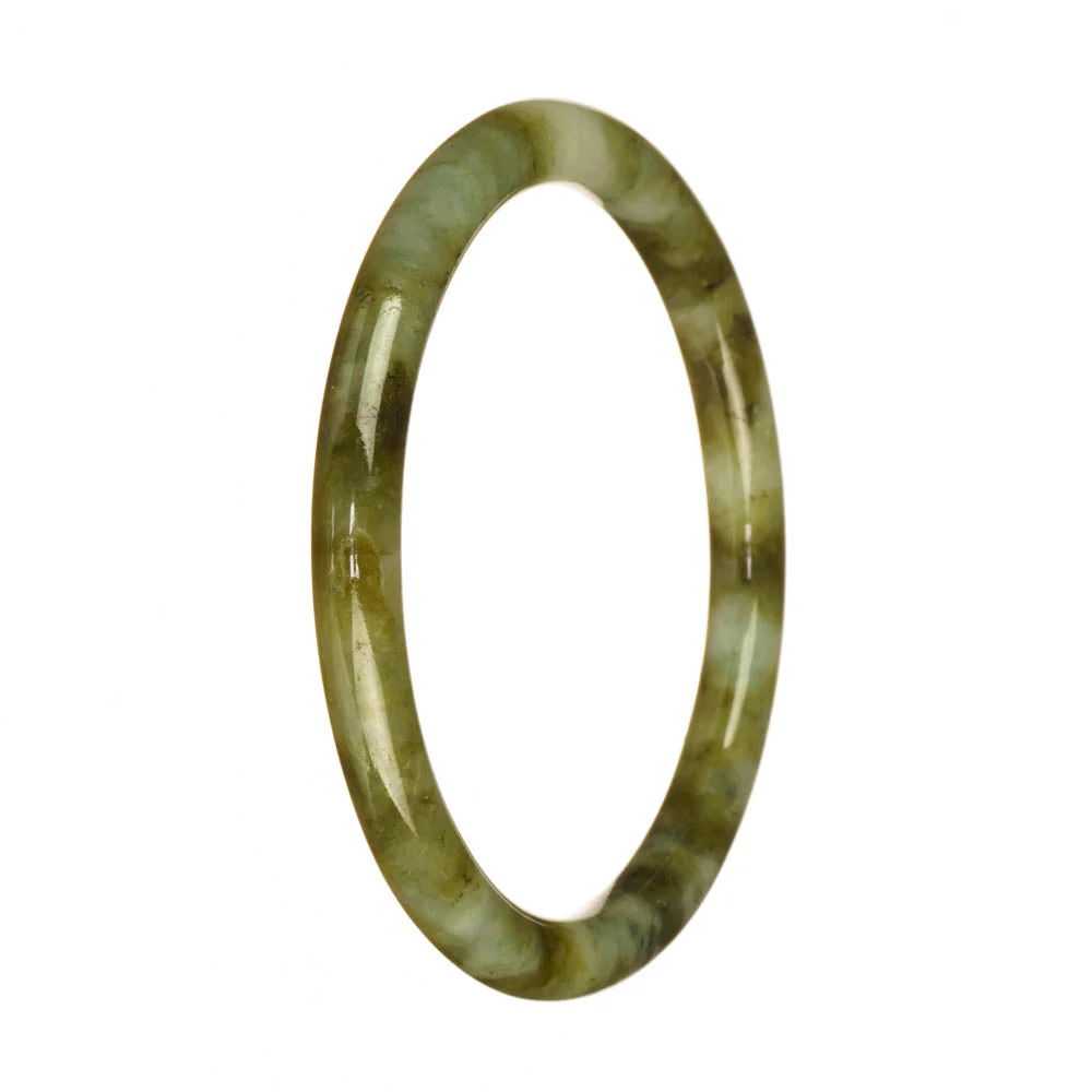 Genuine Grade A Green White and Brown Pattern Jadeite Jade Bangle - 62mm Petite Round - Image 3