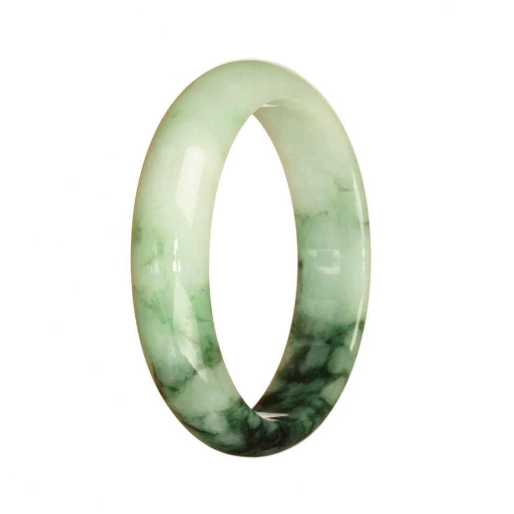 Real Grade A Pale Green and Green Pattern Traditional Jade Bangle Bracelet - 55mm Half Moon