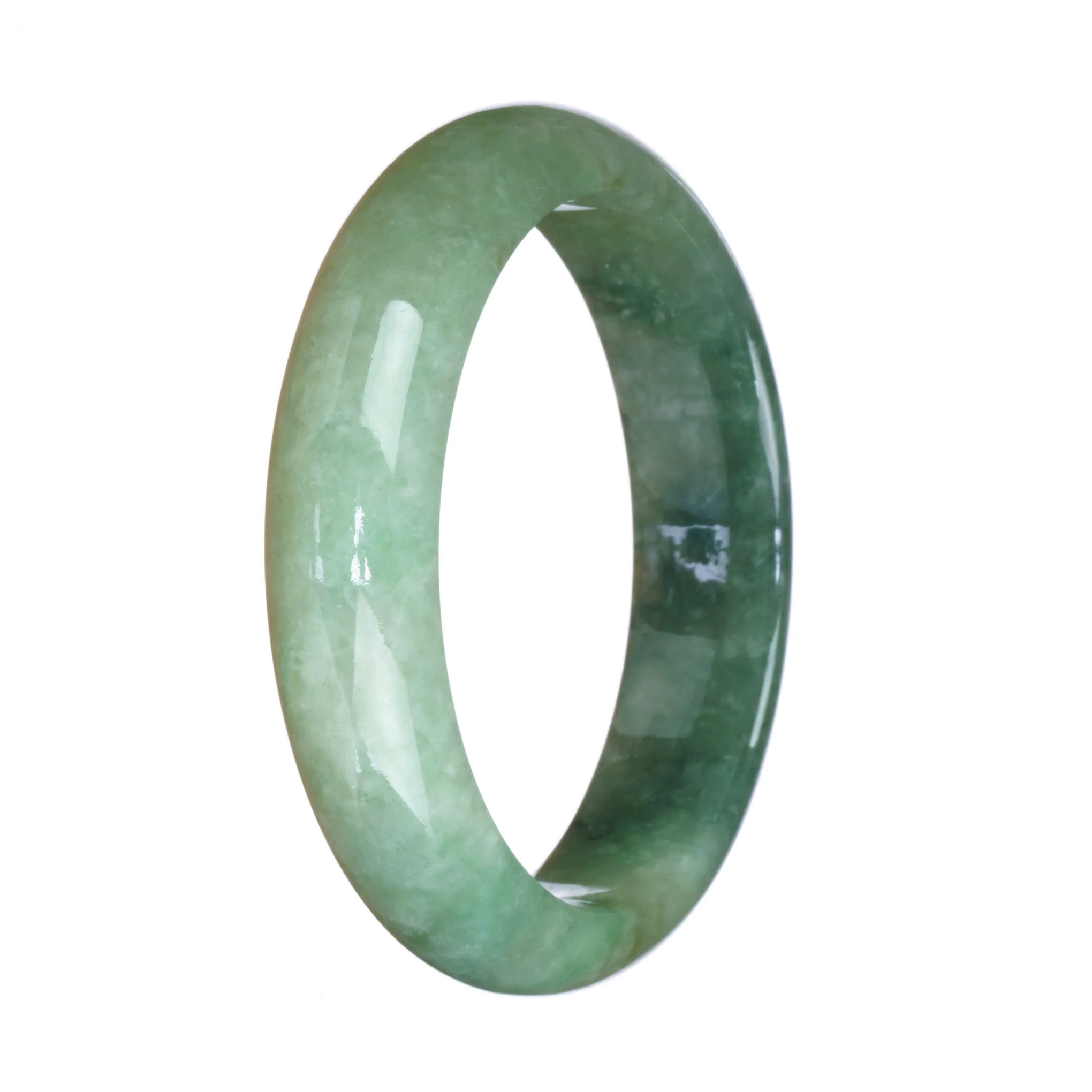 Genuine Grade A Green Pattern Traditional Jade Bracelet - 58mm Half Moon - Image 2