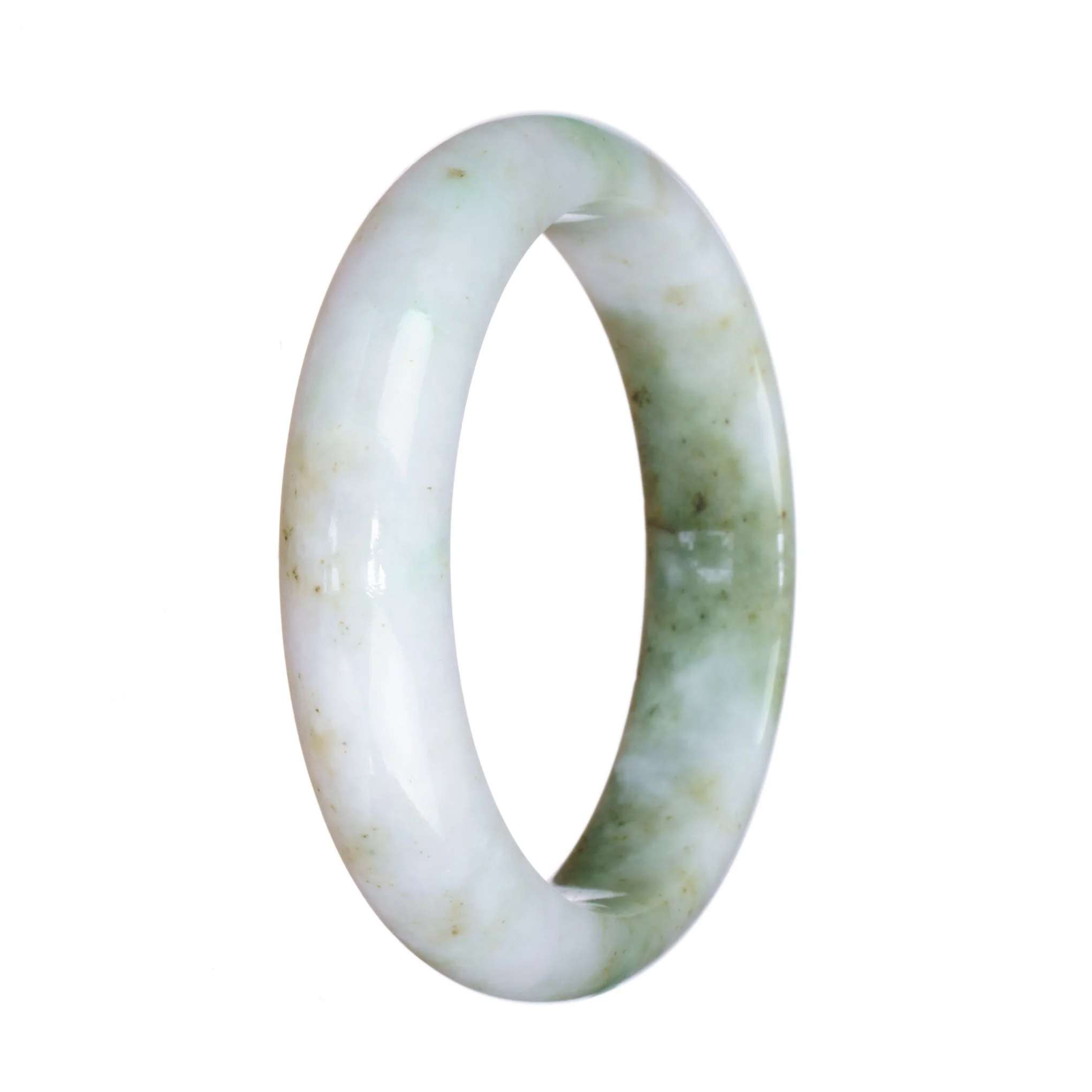 Genuine Natural White and Green Pattern Jadeite Jade Bangle Bracelet - 57mm Half Moon - Image 2