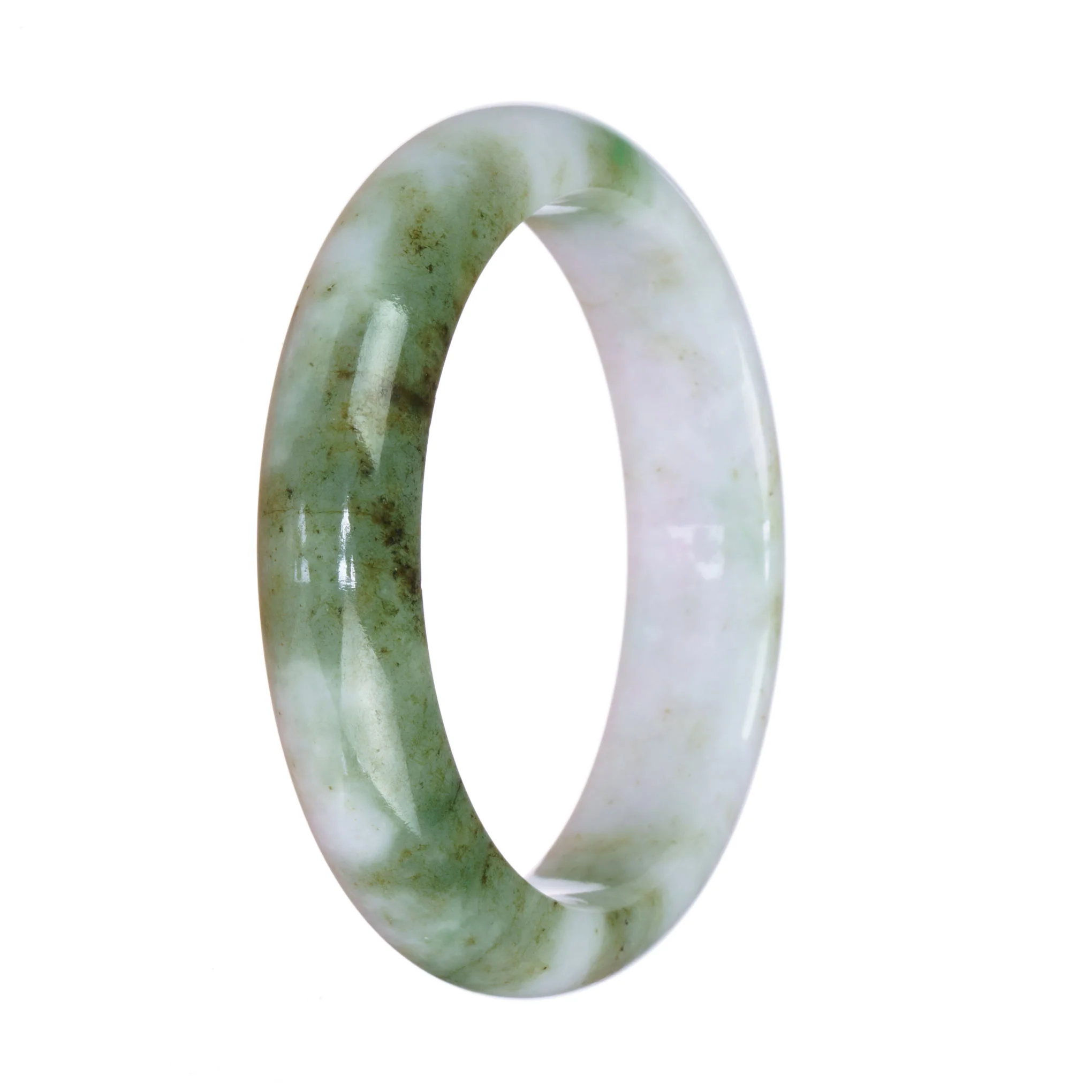 Genuine Natural White and Green Pattern Jadeite Jade Bangle Bracelet - 57mm Half Moon - Image 3