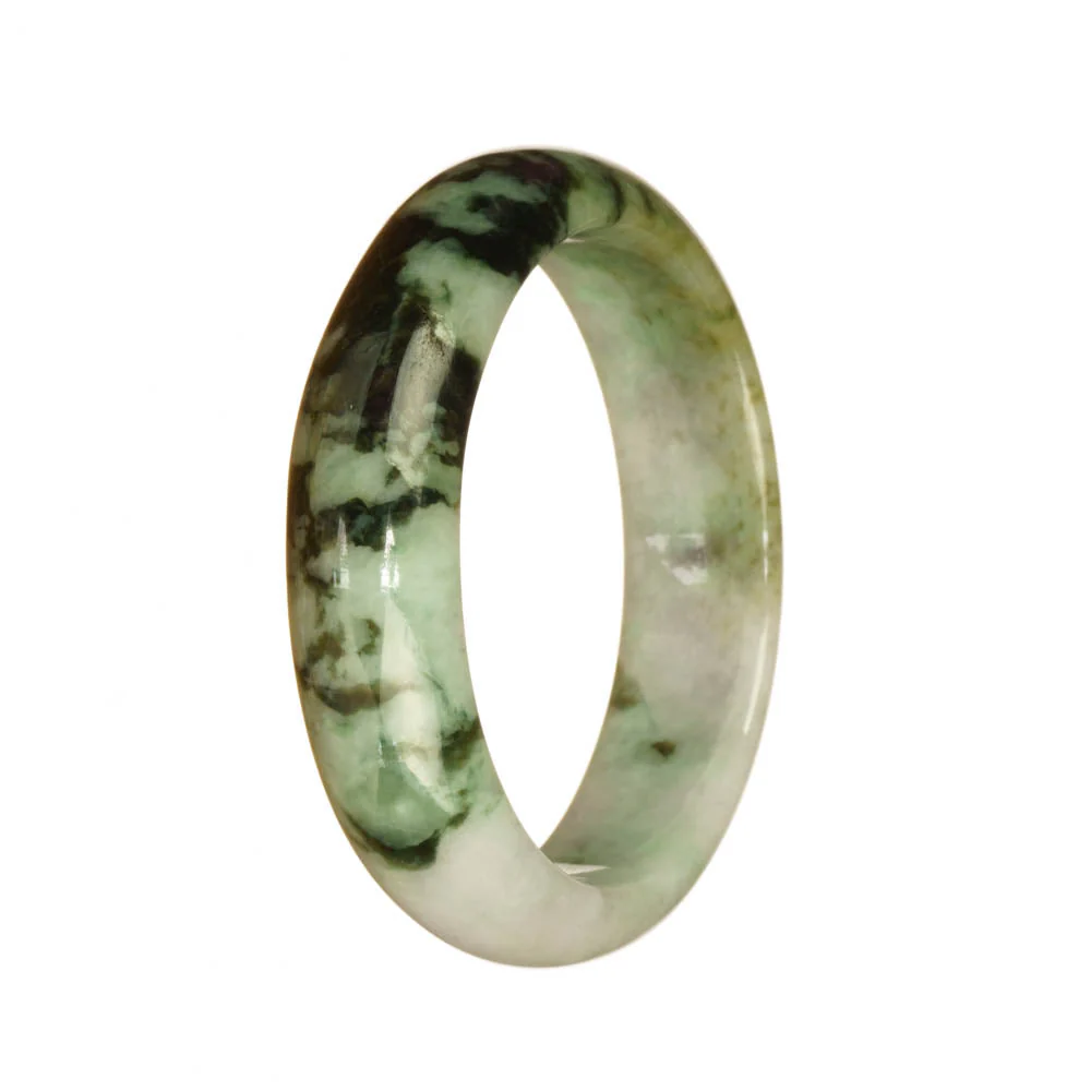 Genuine Untreated White and Green Pattern Burmese Jade Bangle - 53mm Half Moon