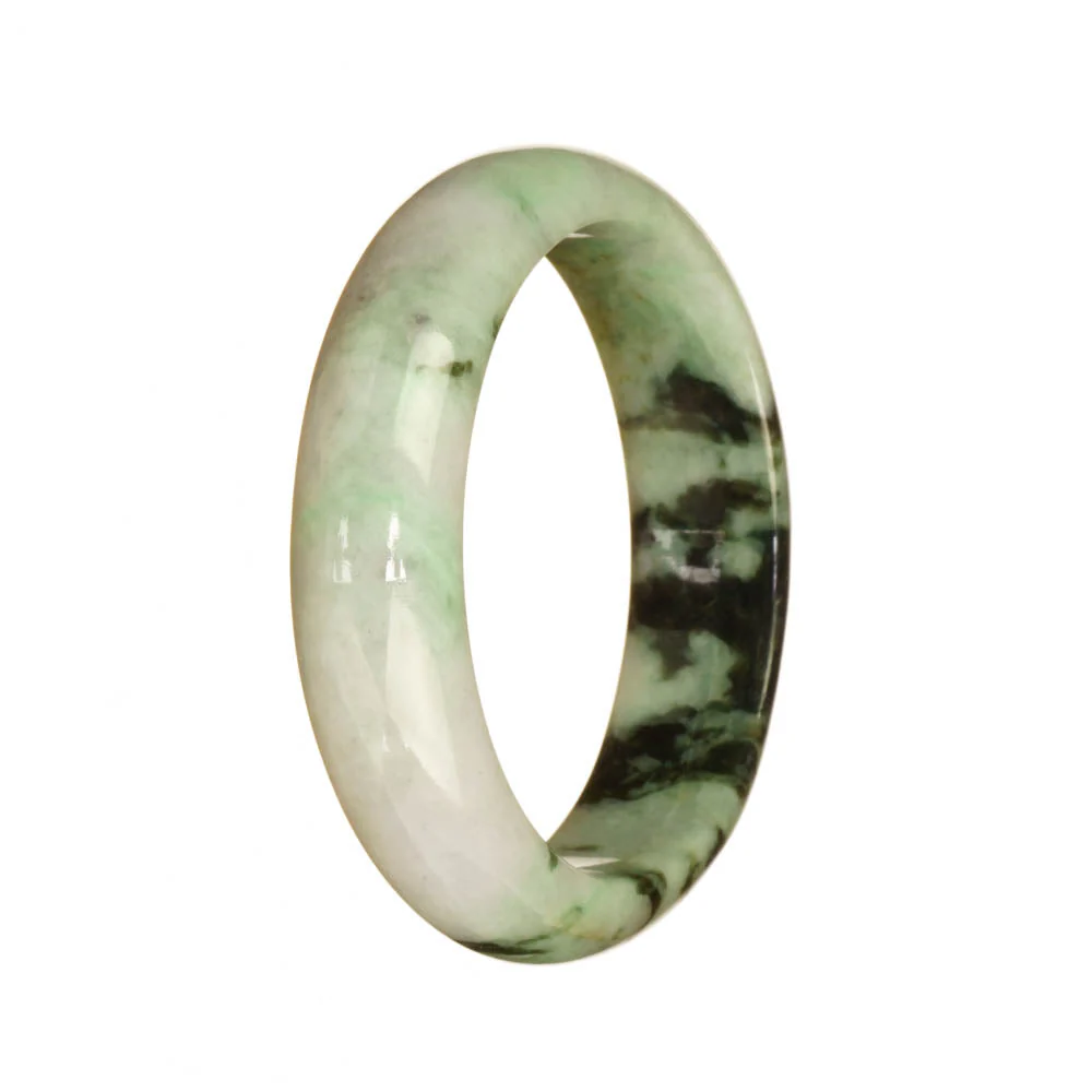 Genuine Untreated White and Green Pattern Burmese Jade Bangle - 53mm Half Moon - Image 2