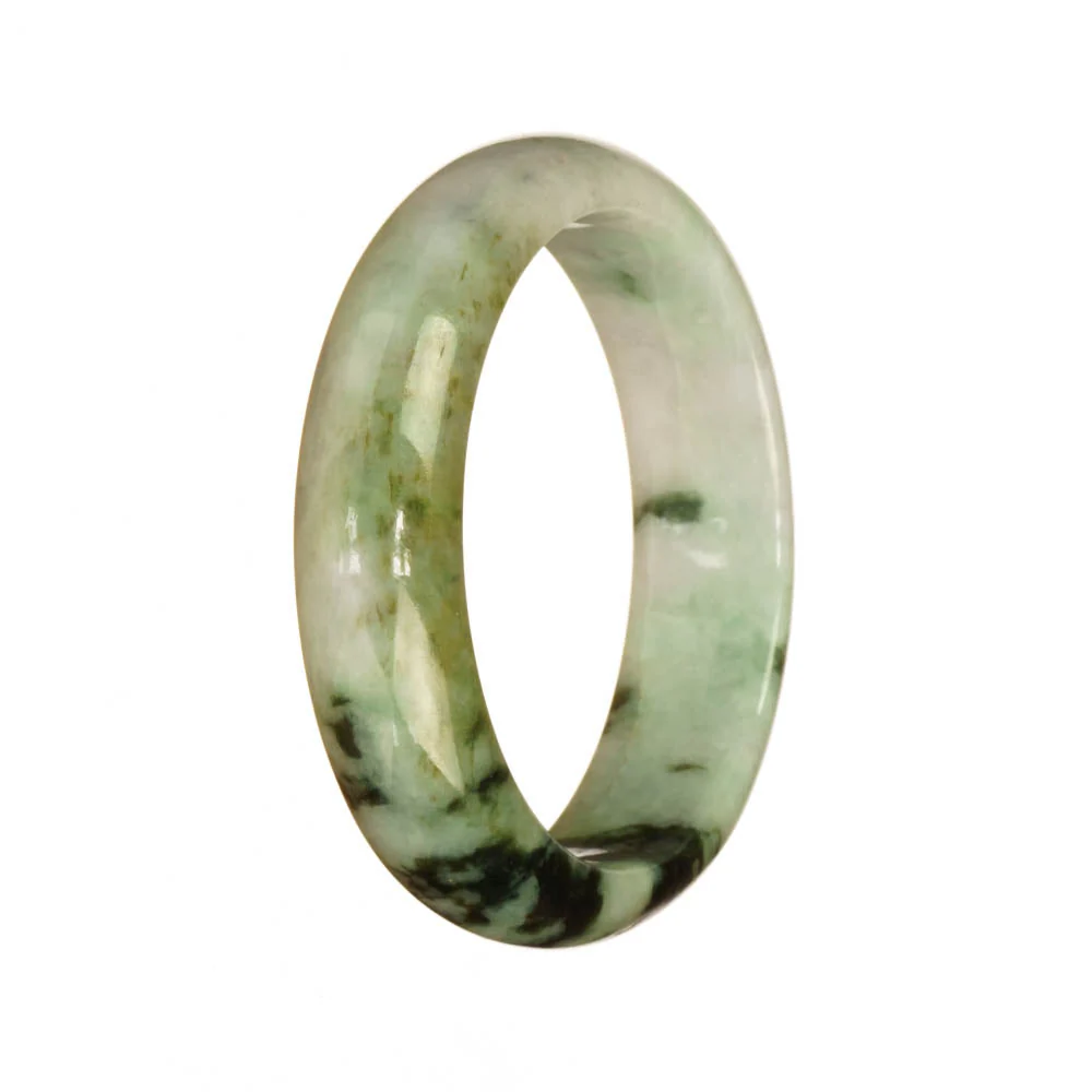 Genuine Untreated White and Green Pattern Burmese Jade Bangle - 53mm Half Moon - Image 3