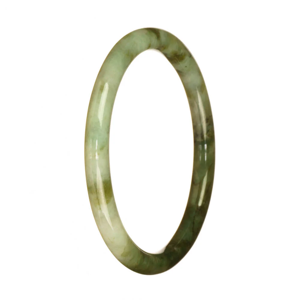 Authentic Untreated Green and White Pattern Jade Bracelet - 61mm Petite Round - Image 2