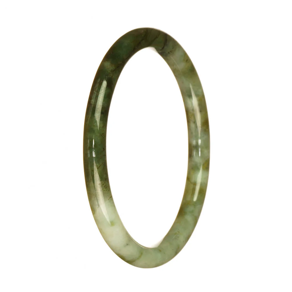 Authentic Untreated Green and White Pattern Jade Bracelet - 61mm Petite Round - Image 3