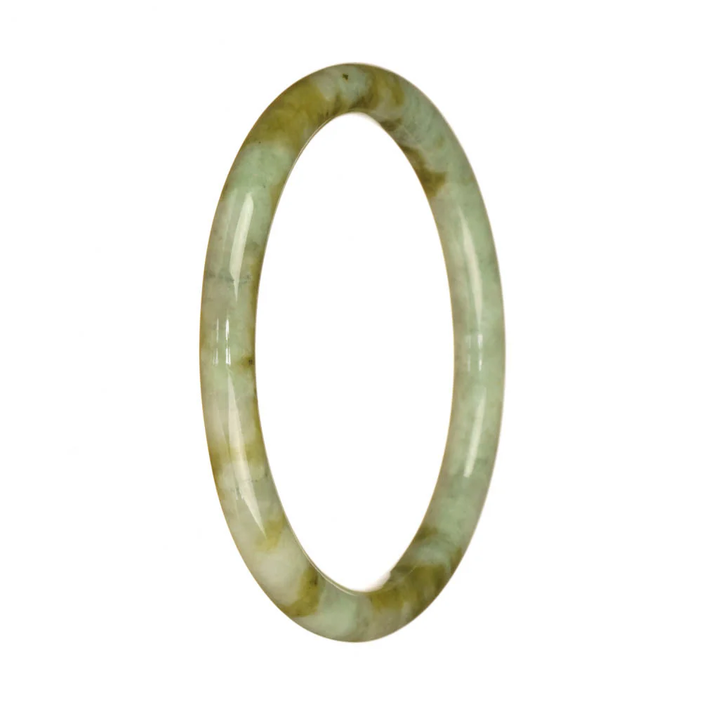 Authentic Grade A Pale Green and Light Brown Pattern Jadeite Bangle Bracelet - 61mm Petite Round - Image 3
