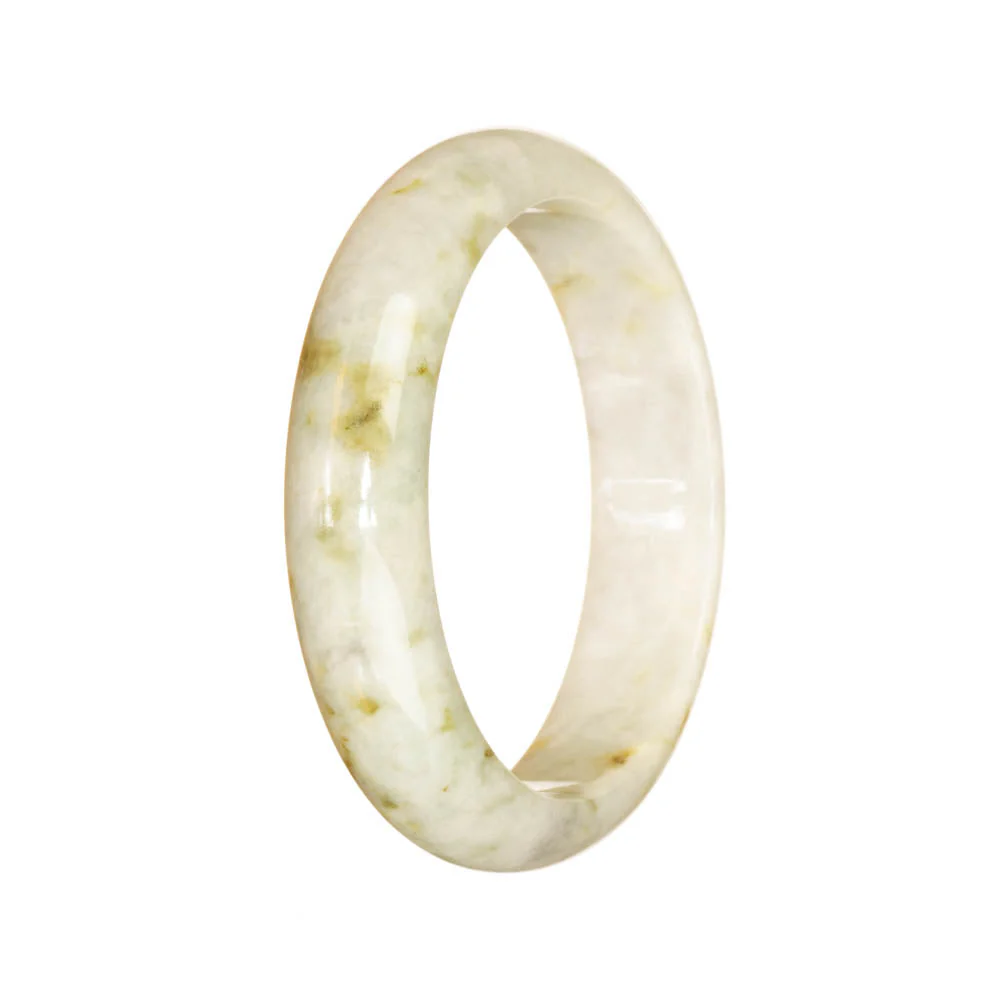 Certified Untreated White with Pale Green Pattern Jade Bangle - 53mm Half Moon