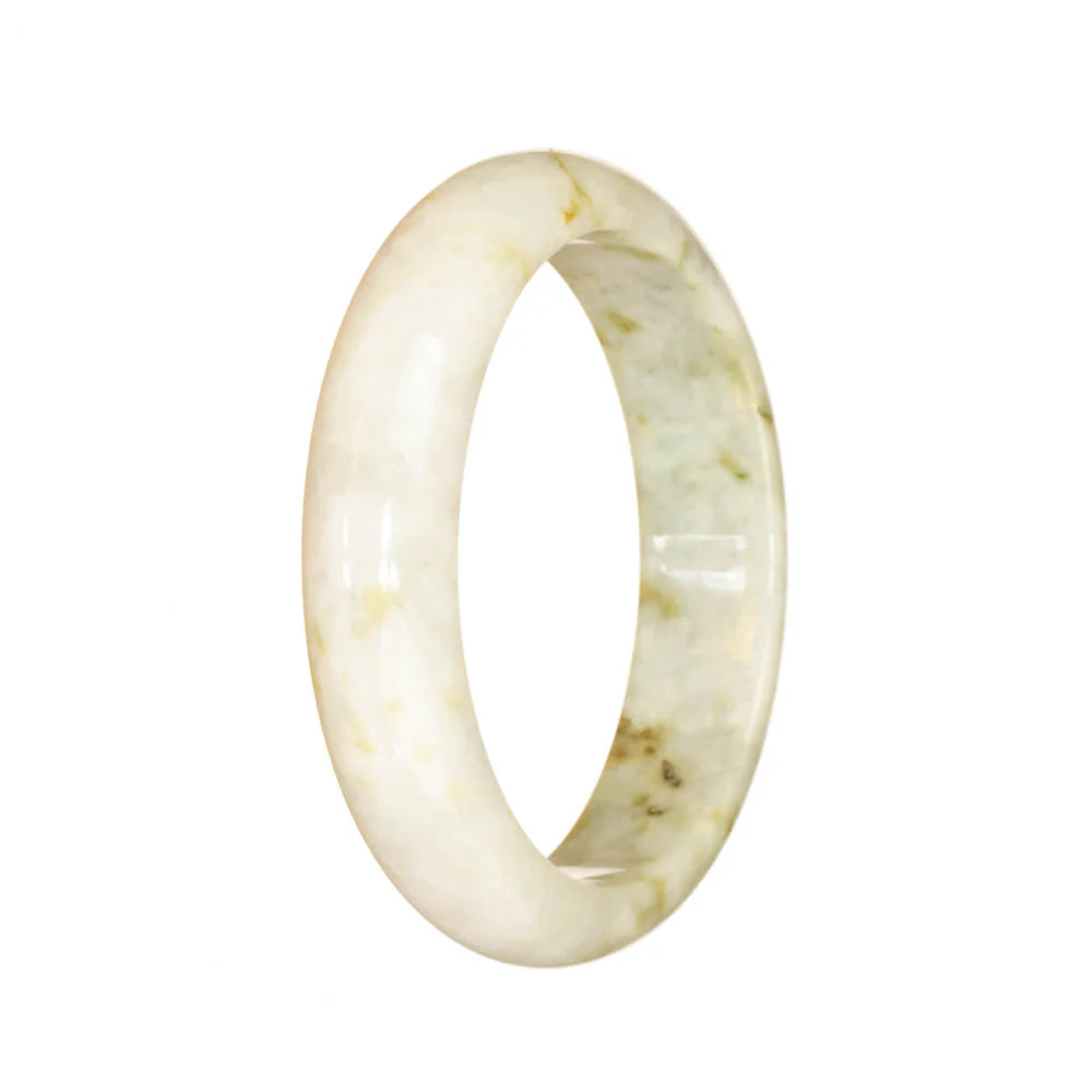 Certified Untreated White with Pale Green Pattern Jade Bangle - 53mm Half Moon - Image 2