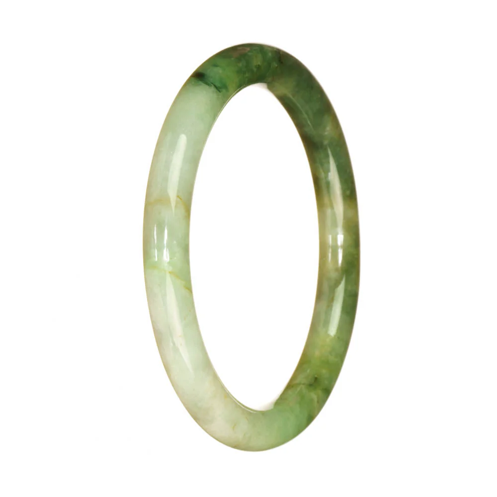 Genuine Type A Light Green and Green Pattern Jade Bracelet - 58mm Petite Round