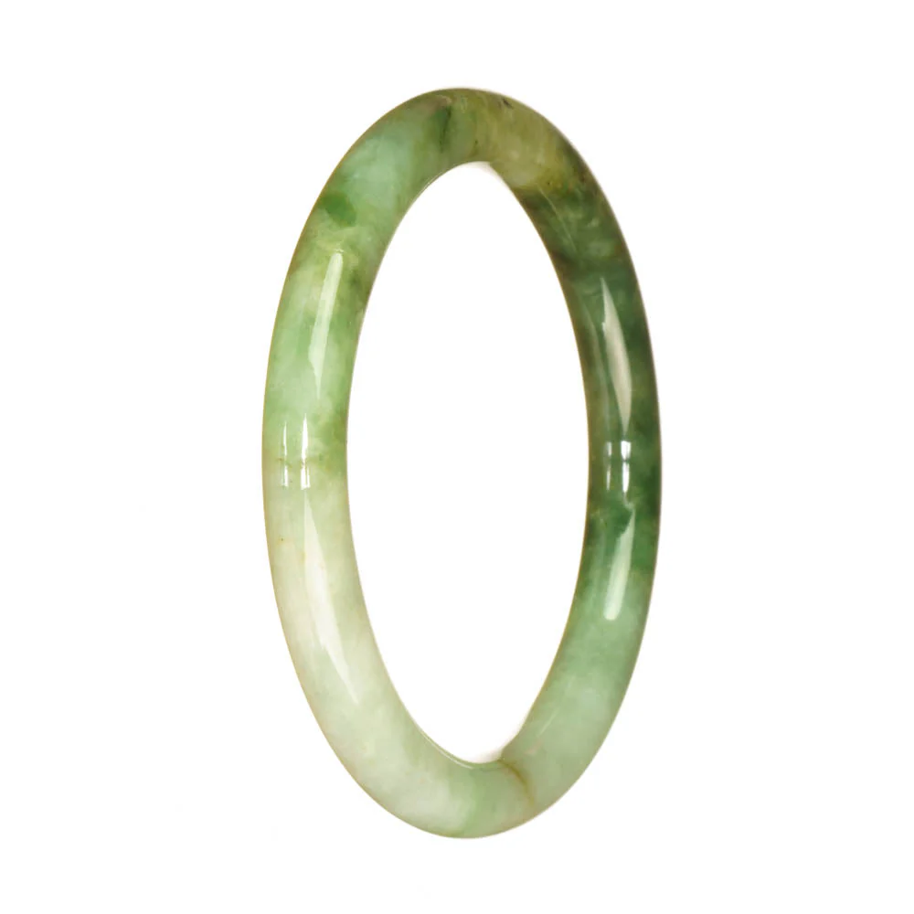Genuine Type A Light Green and Green Pattern Jade Bracelet - 58mm Petite Round - Image 2