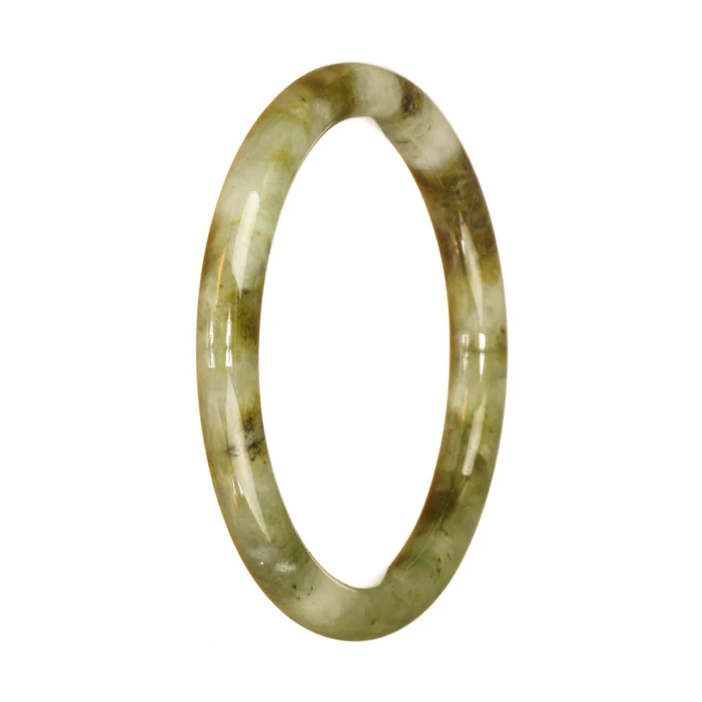 Authentic Untreated Green and Brown Pattern Burmese Jade Bangle Bracelet - 60mm Petite Round - Image 2