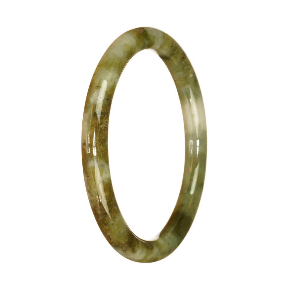 Authentic Untreated Green and Brown Pattern Burmese Jade Bangle Bracelet - 60mm Petite Round - Image 3
