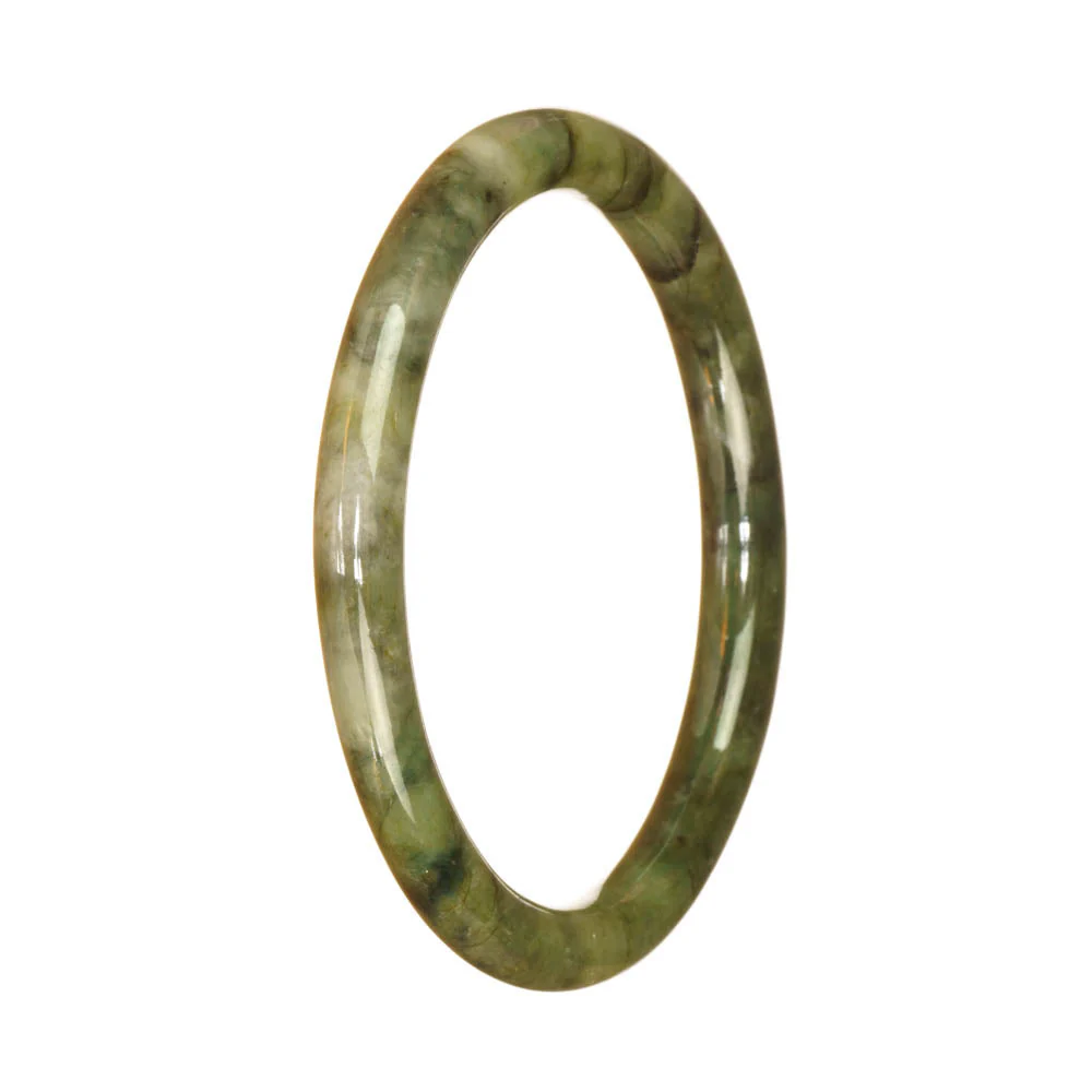 Genuine Grade A Green Pattern Traditional Jade Bangle Bracelet - 59mm Petite Round