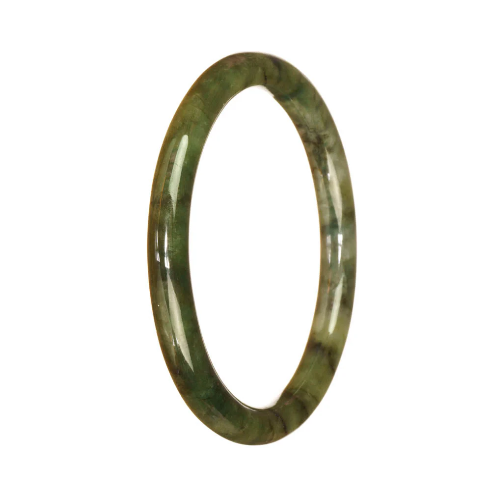 Genuine Grade A Green Pattern Traditional Jade Bangle Bracelet - 59mm Petite Round - Image 3