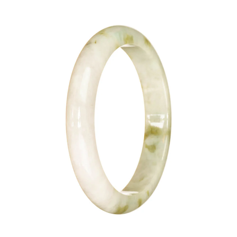 Authentic Type A White with Brown Pattern Burmese Jade Bangle Bracelet - 57mm Half Moon