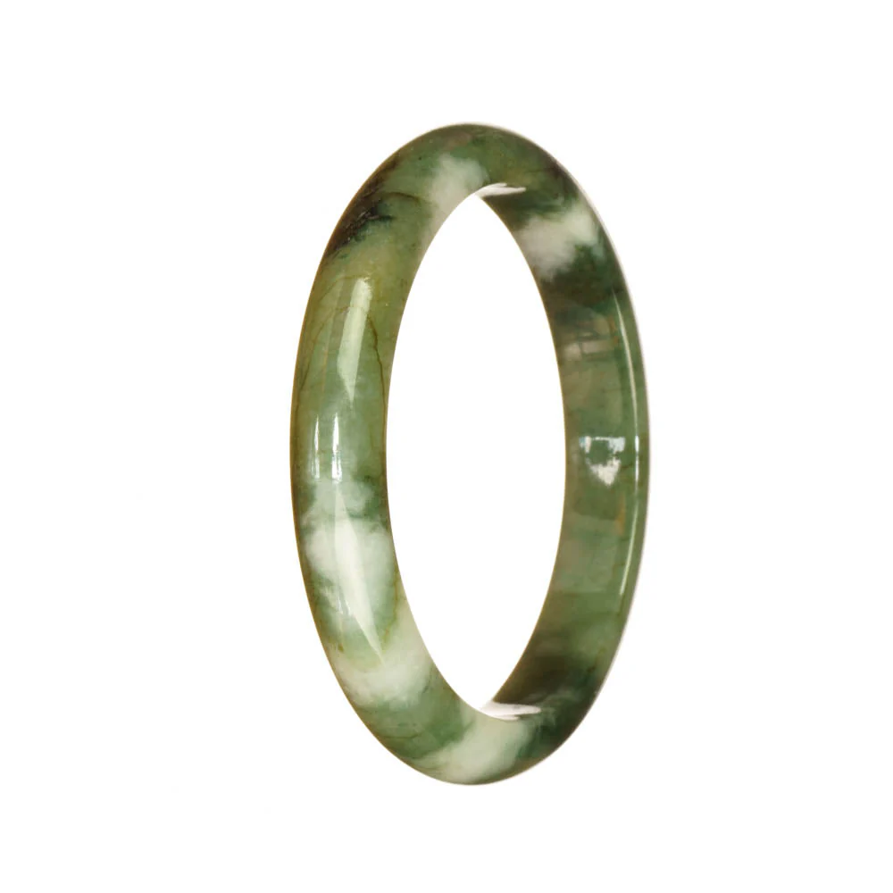 Real Grade A Green and White Pattern Burma Jade Bangle Bracelet - 54mm Half Moon