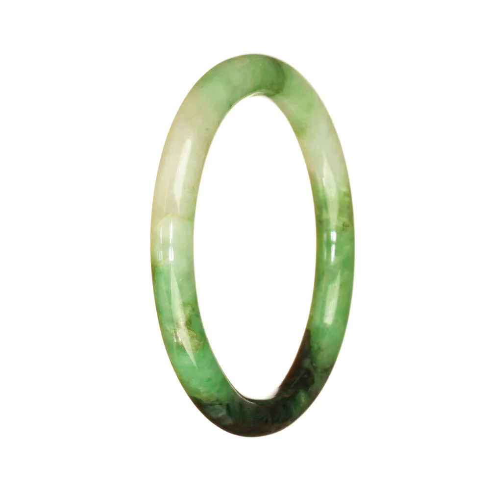 Genuine Grade A Emerald Green and Deep Green Pattern Burmese Jade Bracelet - 56mm Petite Round