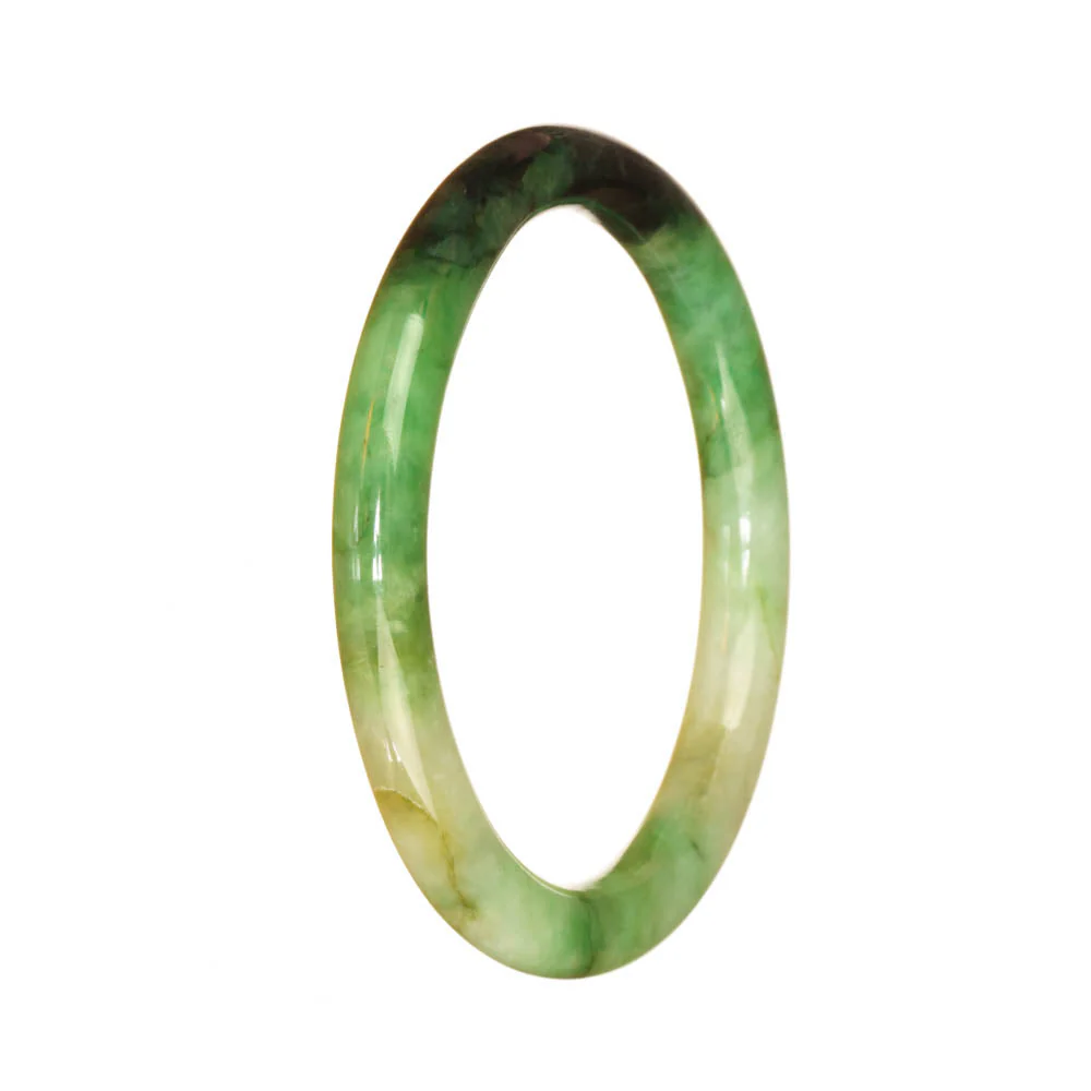 Genuine Grade A Emerald Green and Deep Green Pattern Burmese Jade Bracelet - 56mm Petite Round - Image 2