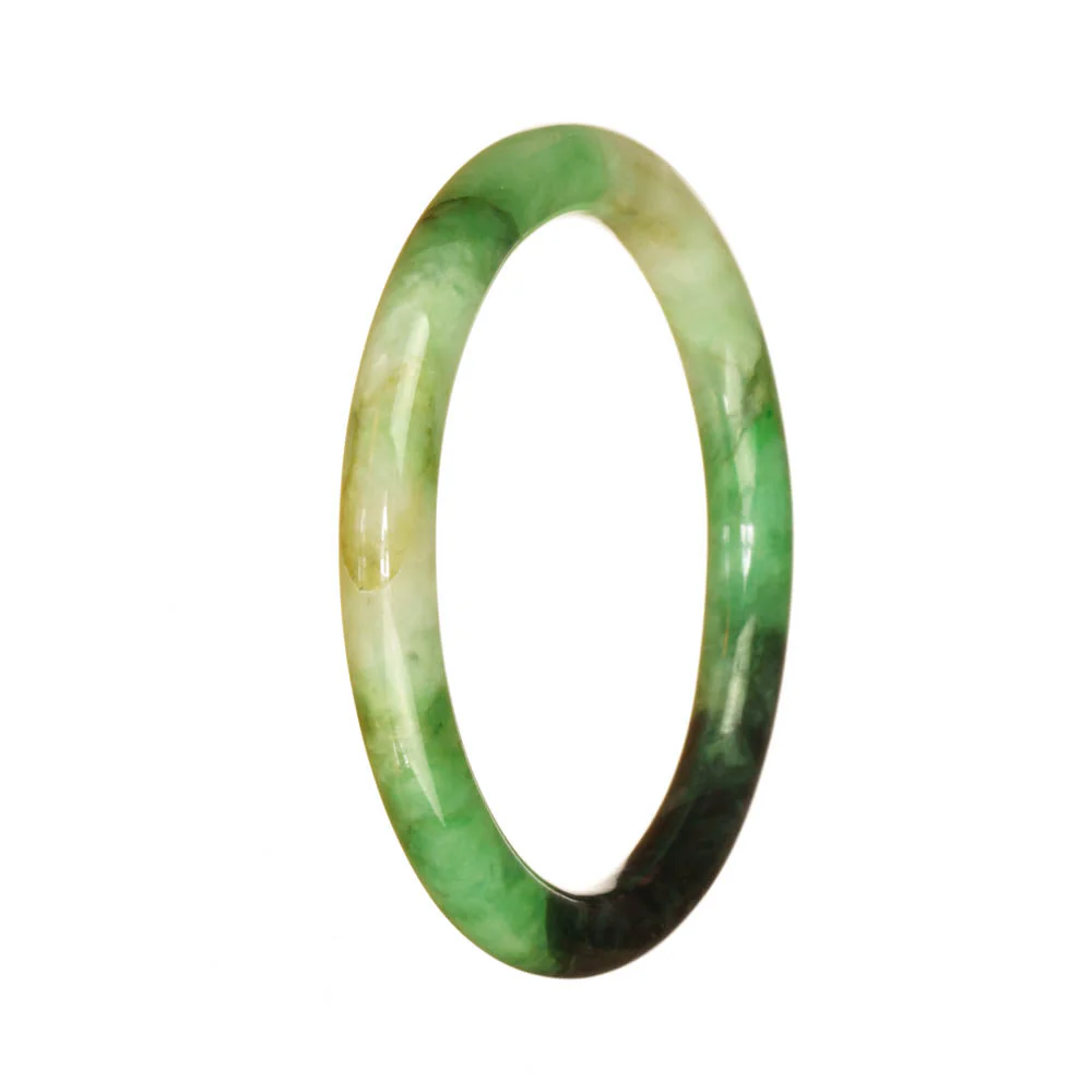 Genuine Grade A Emerald Green and Deep Green Pattern Burmese Jade Bracelet - 56mm Petite Round - Image 3