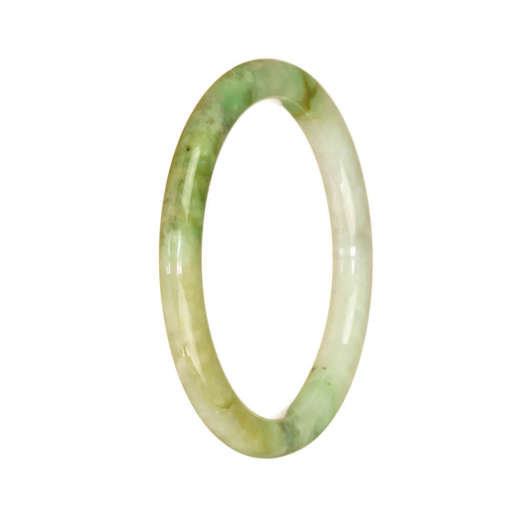 Certified Grade A Green and White Pattern Burmese Jade Bangle Bracelet - 56mm Petite Round - Image 3