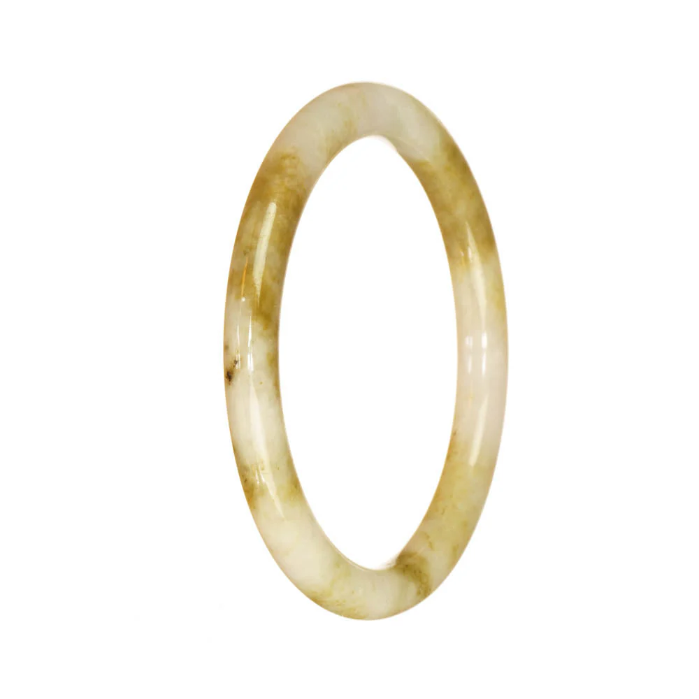 Genuine Untreated White and Brown Pattern Traditional Jade Bangle Bracelet - 56mm Petite Round