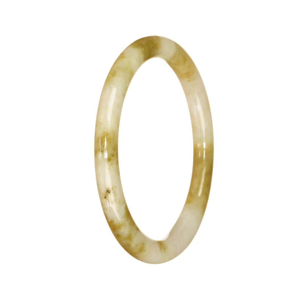 Genuine Untreated White and Brown Pattern Traditional Jade Bangle Bracelet - 56mm Petite Round - Image 3