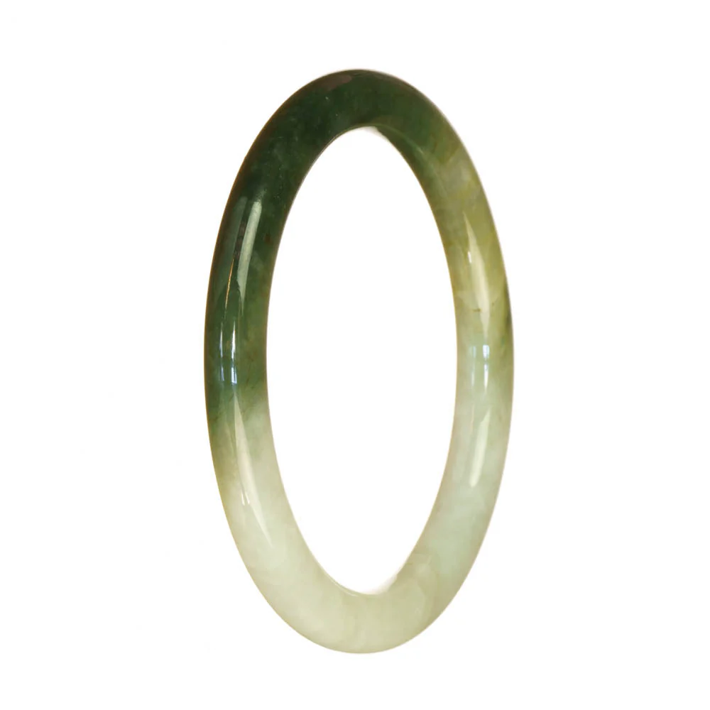 Genuine Grade A White and Green Pattern Burma Jade Bracelet - 59mm Petite Round