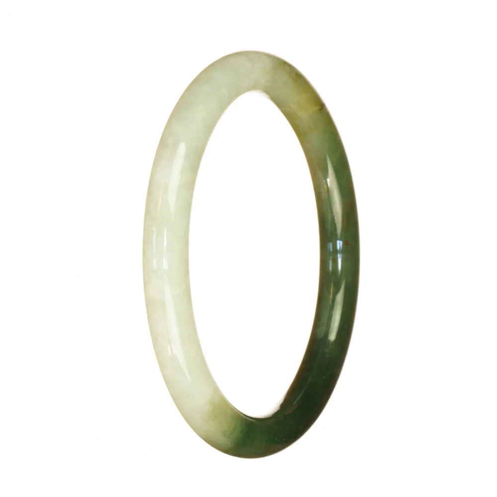 Genuine Grade A White and Green Pattern Burma Jade Bracelet - 59mm Petite Round - Image 3