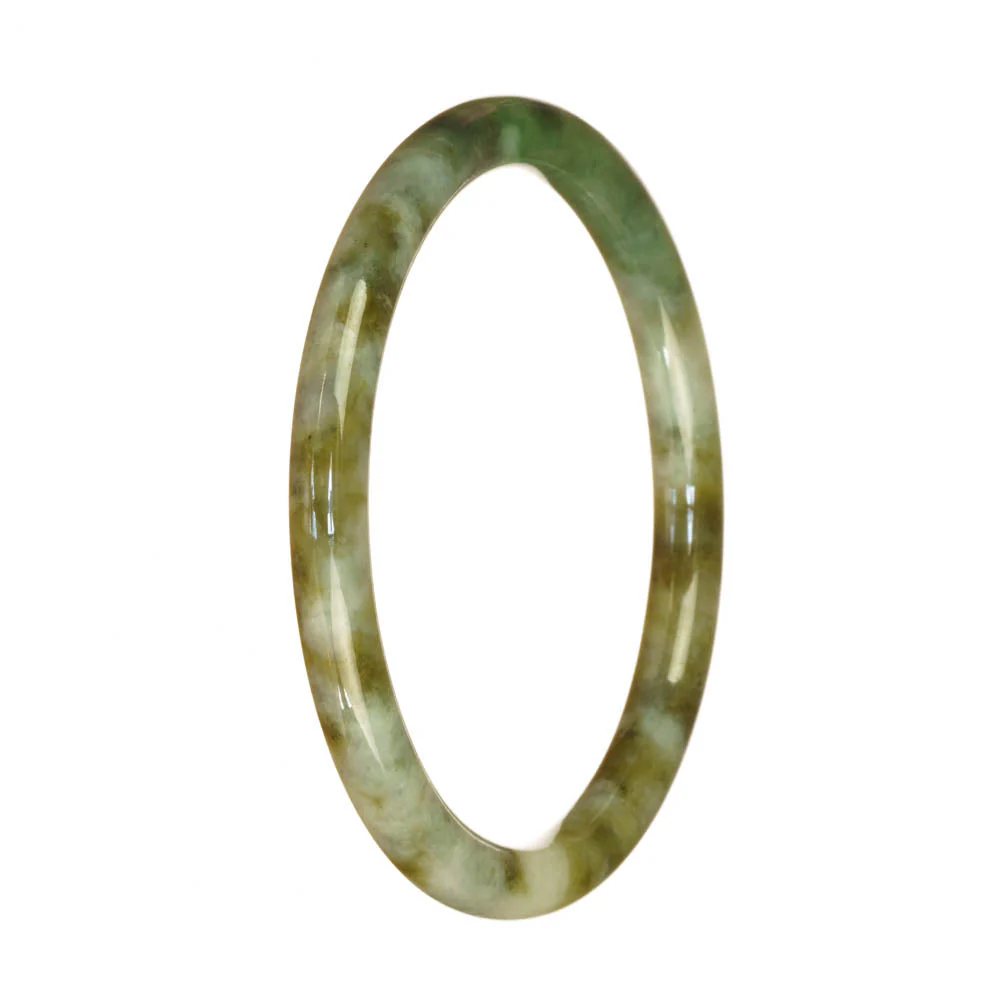 Genuine Untreated Green White and Brown Pattern Jadeite Jade Bracelet - 62mm Petite Round