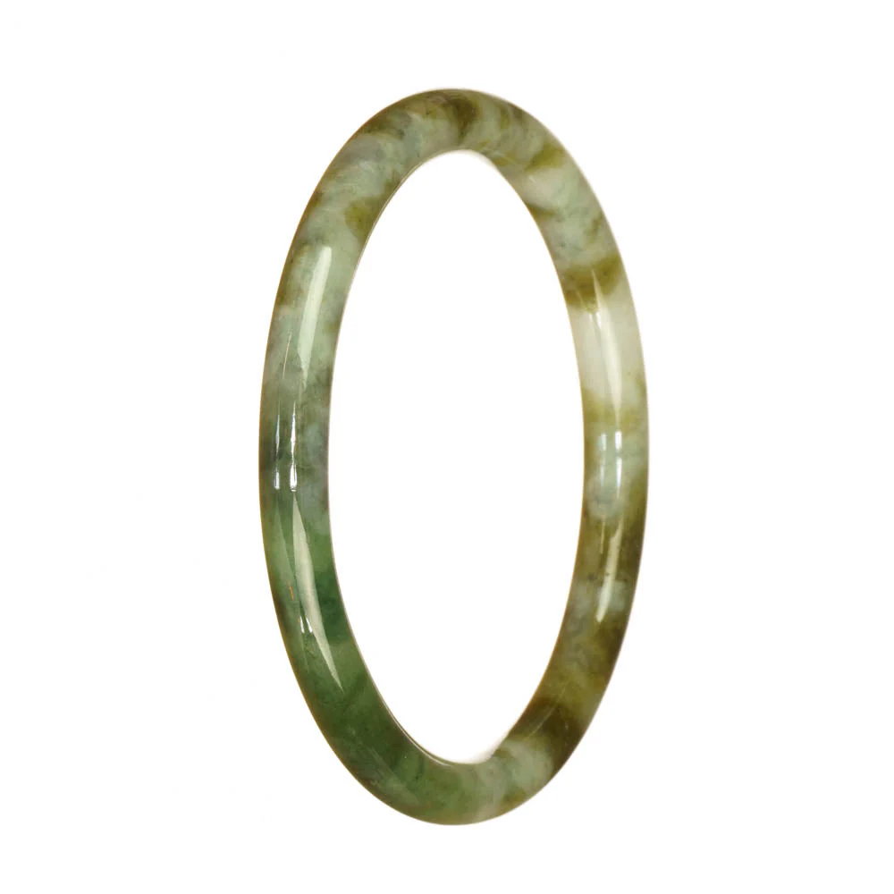 Genuine Untreated Green White and Brown Pattern Jadeite Jade Bracelet - 62mm Petite Round - Image 3