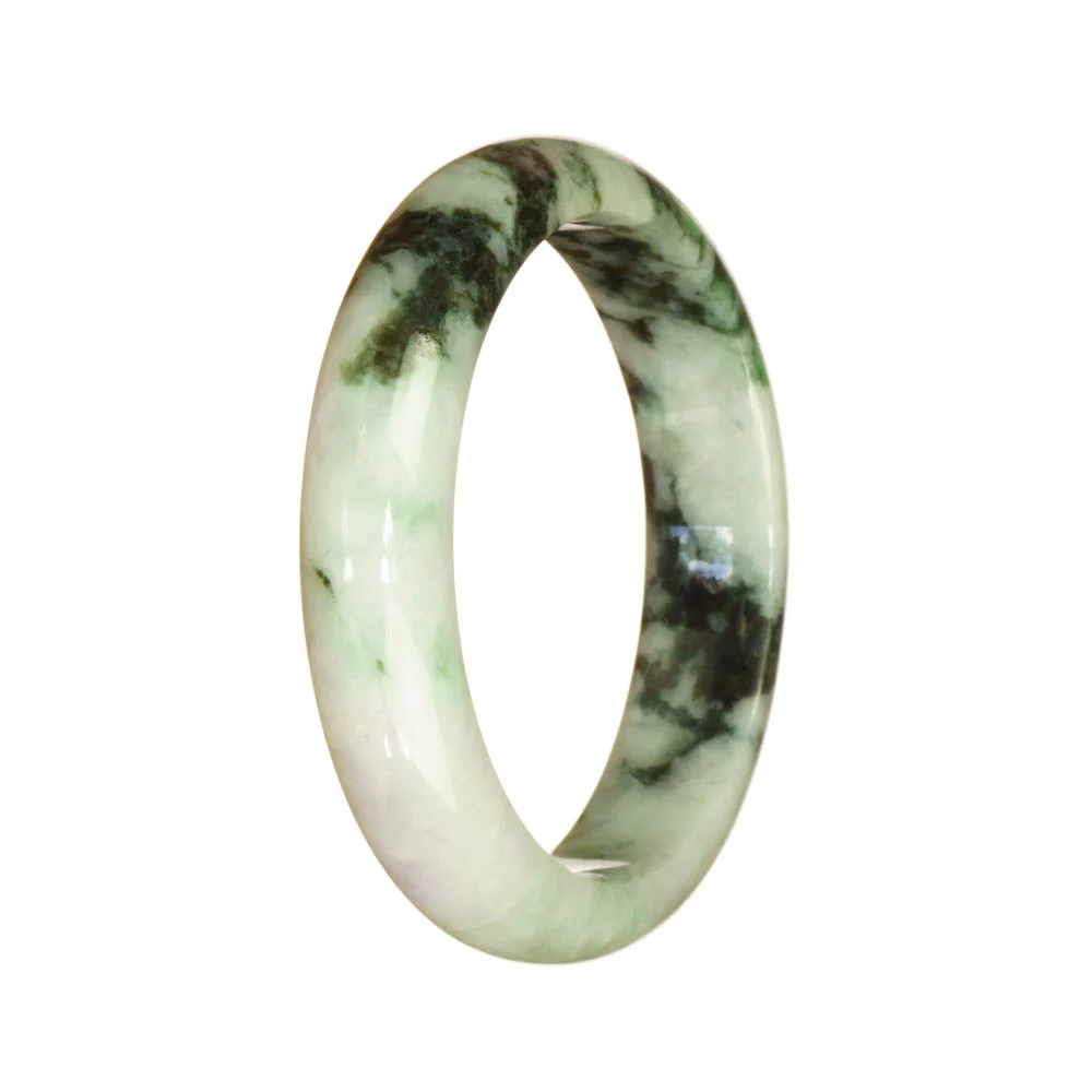 Real Type A White and Green Pattern Burma Jade Bangle - 54mm Half Moon