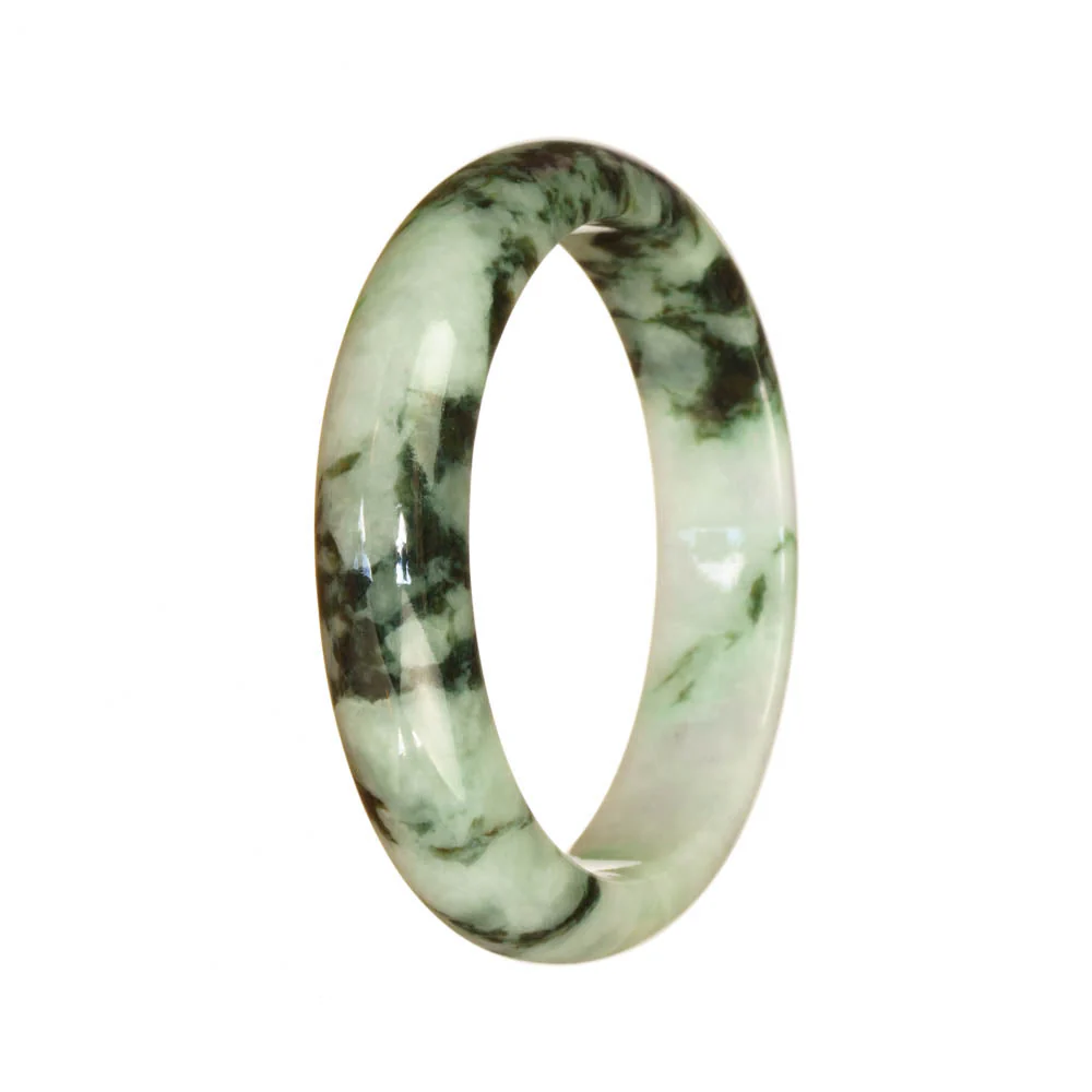 Real Type A White and Green Pattern Burma Jade Bangle - 54mm Half Moon - Image 3