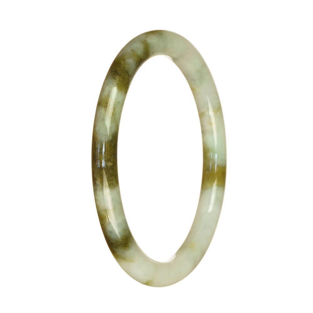 Genuine Grade A Pale Green and Brown Pattern Jade Bangle Bracelet - 60mm Petite Round - Image 3