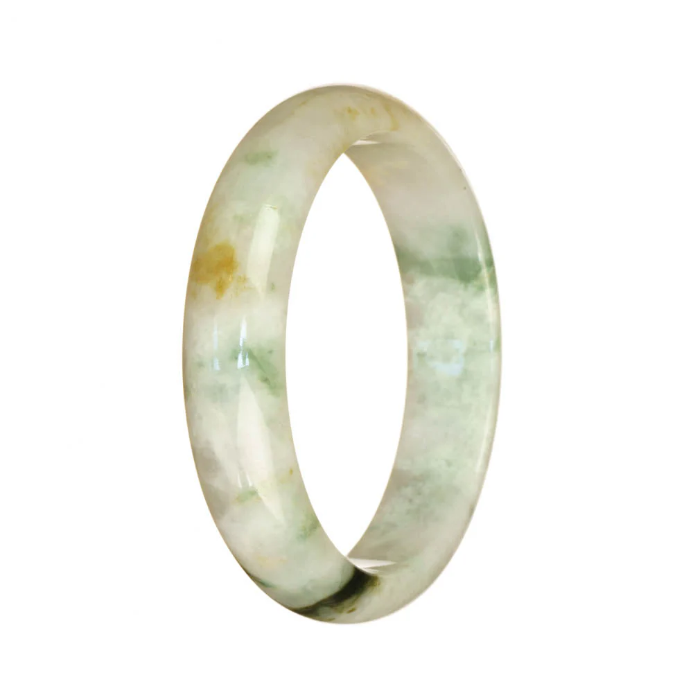 Genuine Grade A White and Green Pattern Burma Jade Bracelet - 56mm Half Moon - Image 3