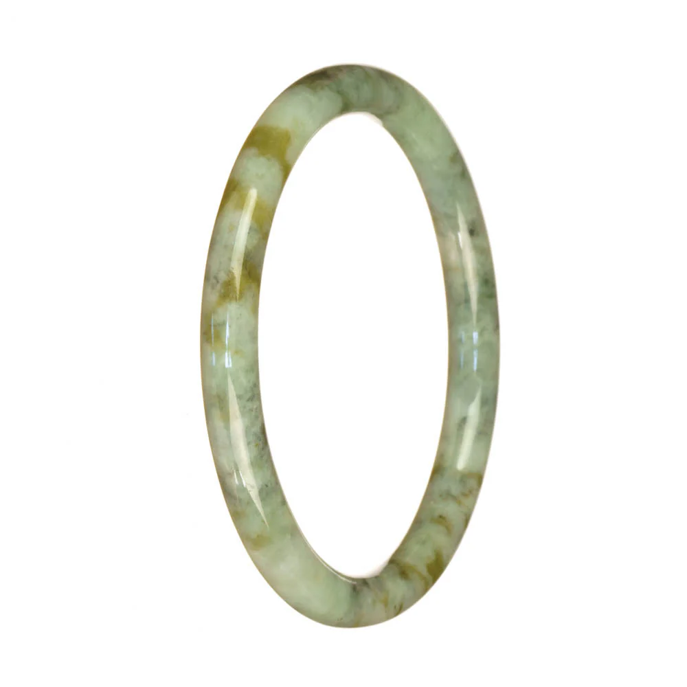 Real Grade A Green and Brown Pattern Jadeite Jade Bangle Bracelet - 61mm Petite Round